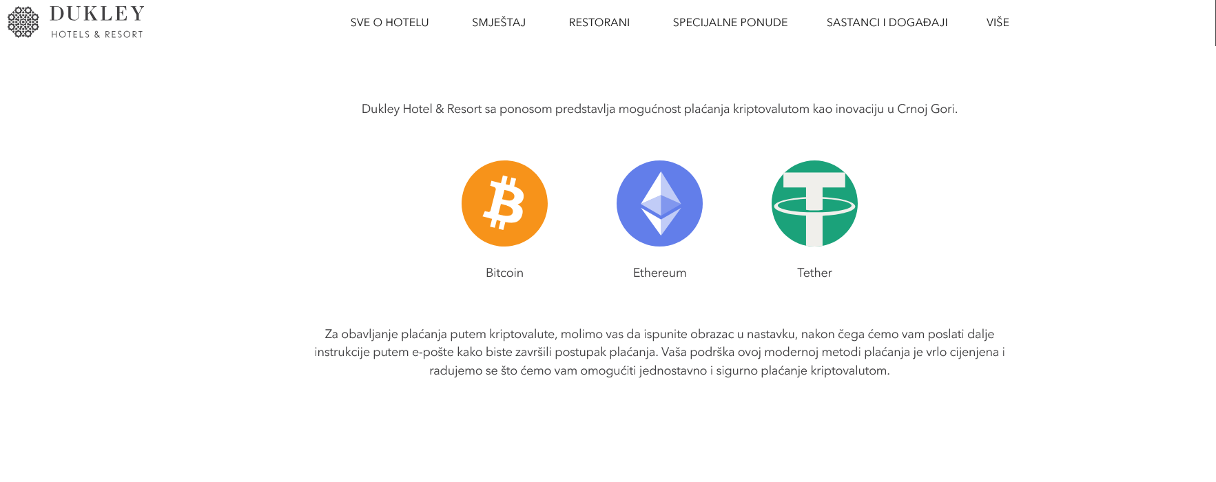 Reklama kompleksa kompanije “Dukley gardens” za prodaju nekretnina kriptovalutama. Foto:www.dukleyhotels.com